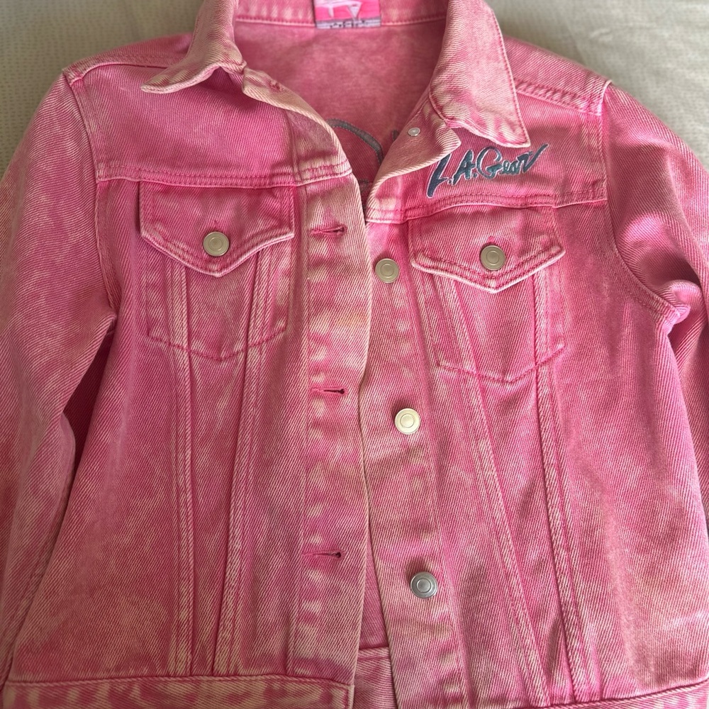 Neon pink denim jacket